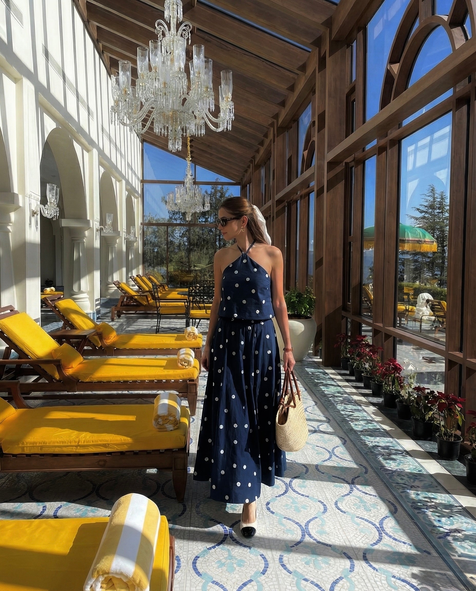 DEEP BLUE POLKA  SKIRT SET