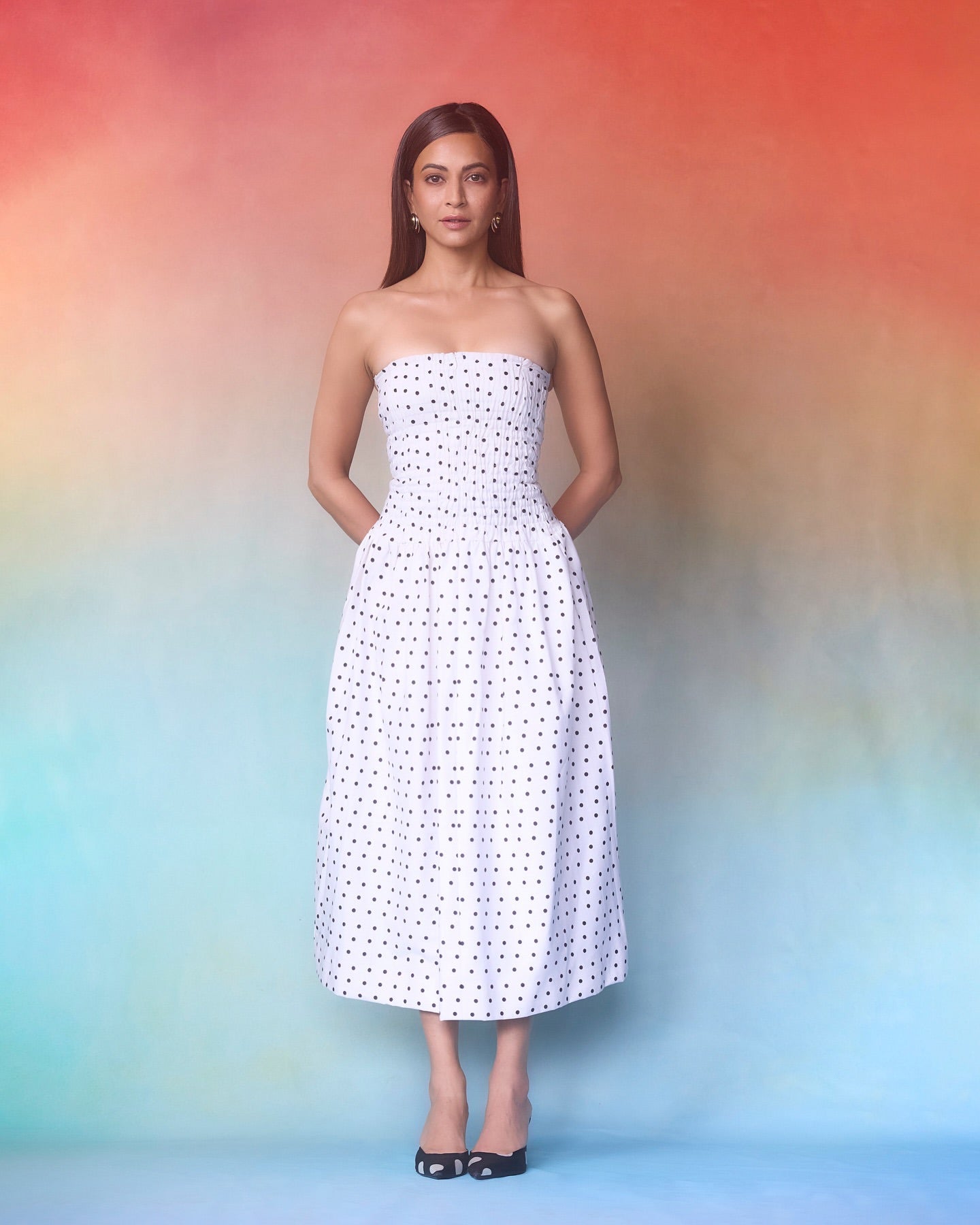 DOT POLKA MIDI DRESS