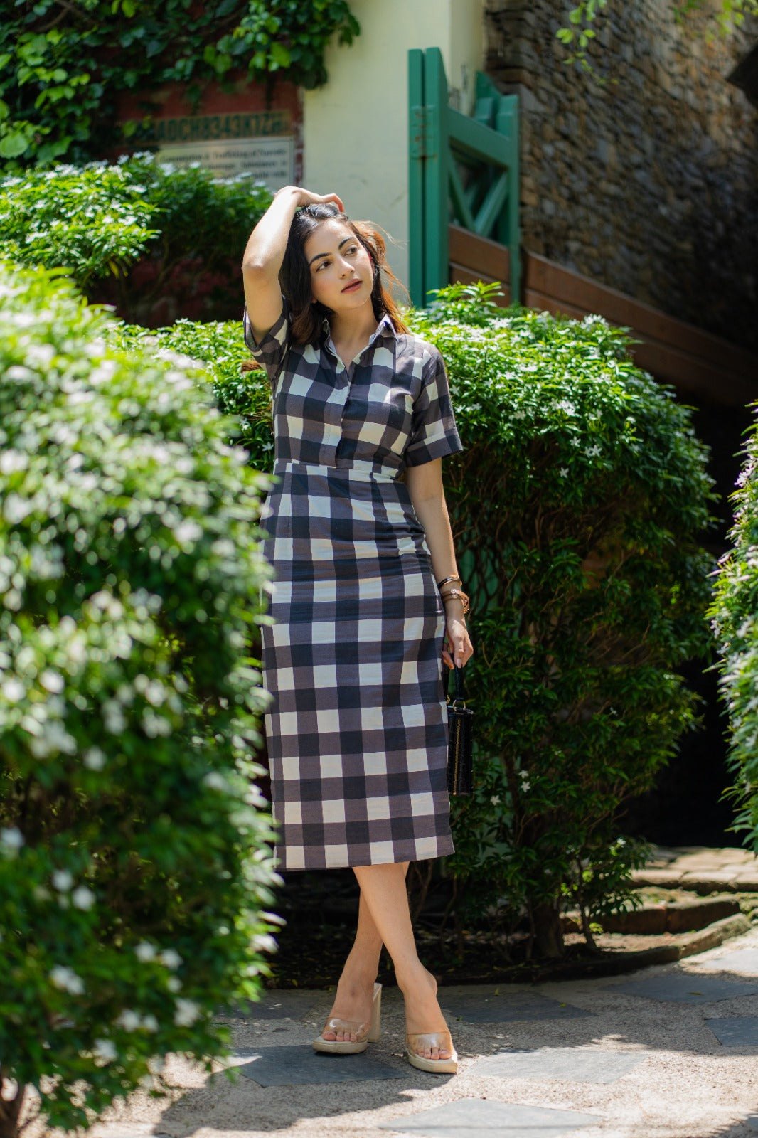 BLACK CHECKS SKIRT SET
